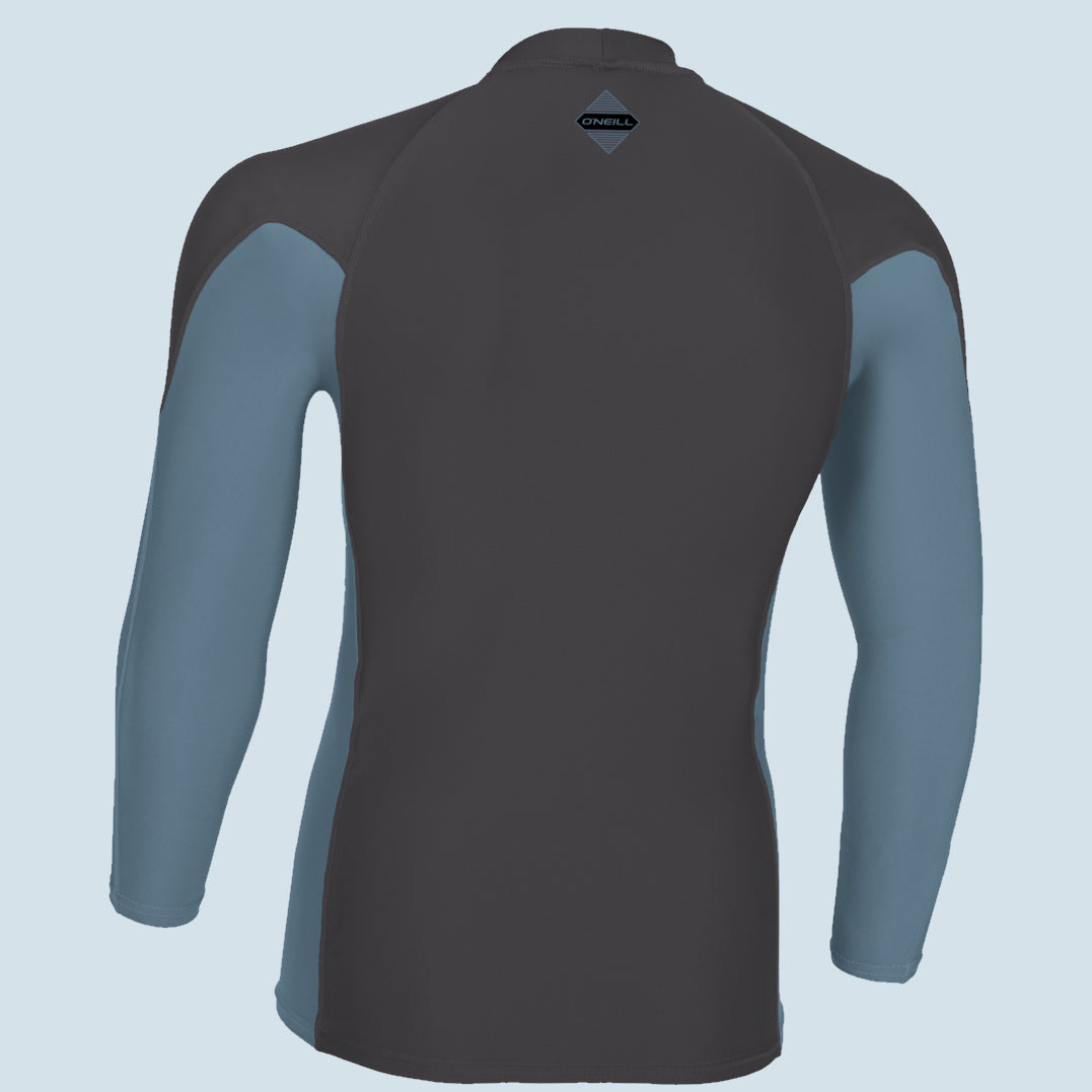 Oneill Hyperfreak Longsleeve Rashguard in Tempered Steele/Blue von hinten
