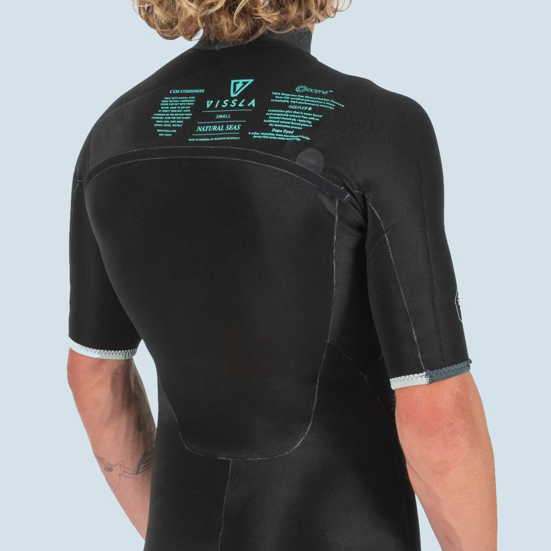 Vissa Natural Seas 2/2mm Shortsleeve Fullsuit in schwarz Inside Out von hinten